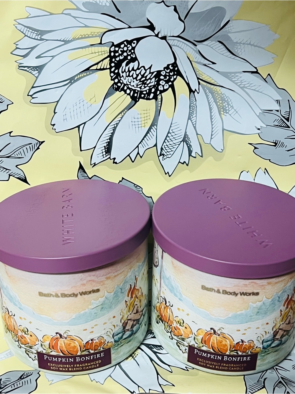 Bath & Body Works PUMPKIN BONFIRE 3-Wick Candle - NEW - Set of 2